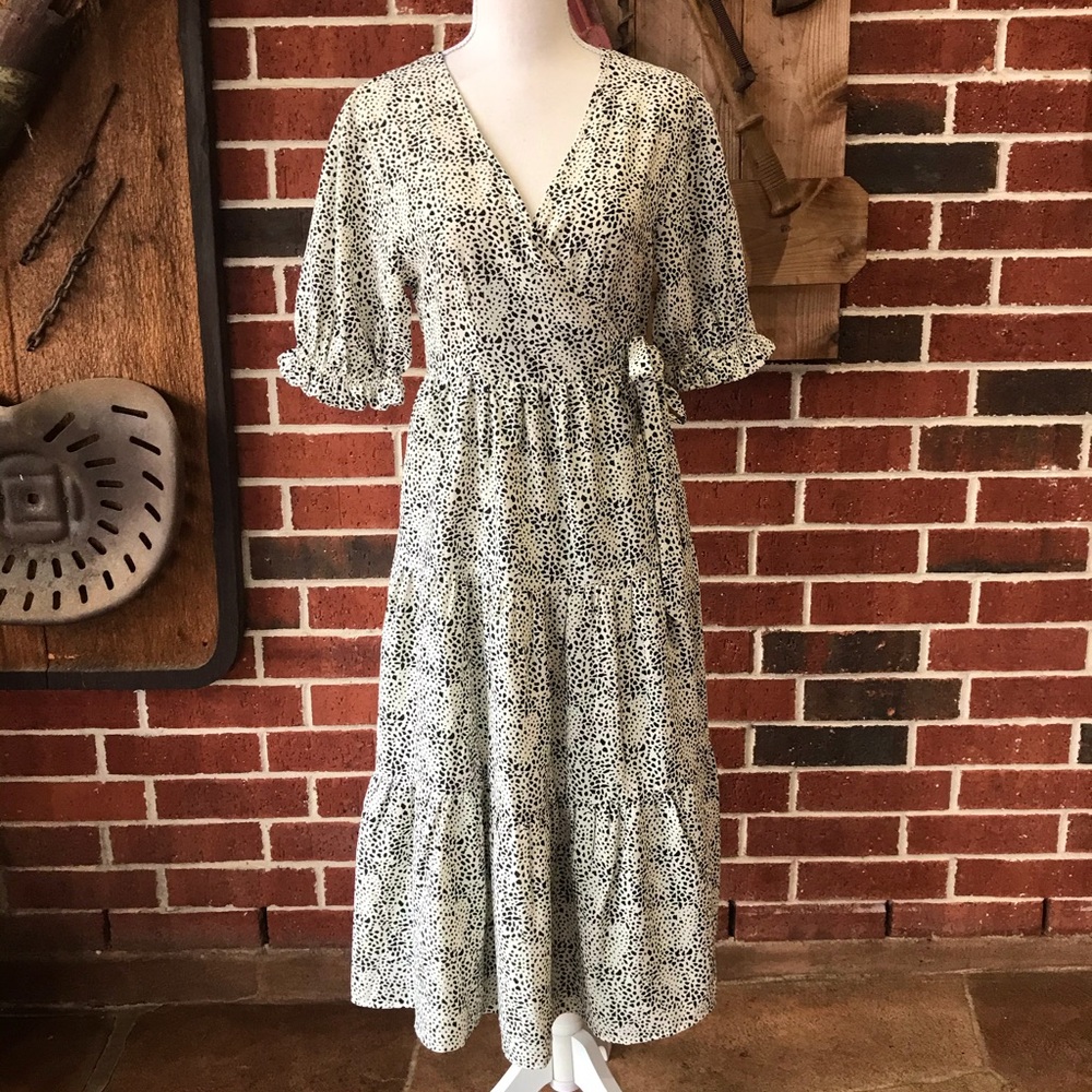 Midi Length White Dress with Black Details